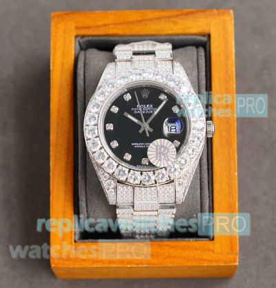 Replica Rolex Pave Diamond Datejust Watch Stainless steel Large Diamond Bezel 42mm